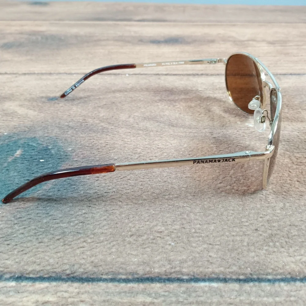 Panama Jack Gold Aviator Sunglasses Brown Tinted Lenses Unisex Classic Pilot